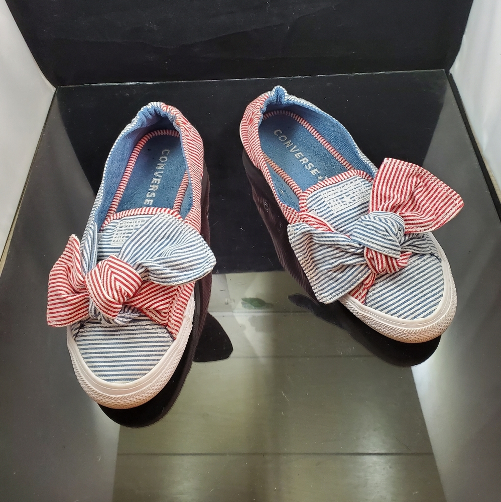 Converse Red & Blue Striped Bow Slip-On Flats
